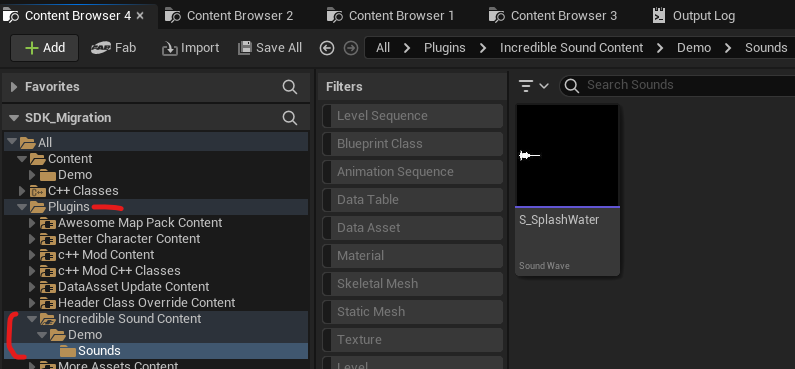 Content Browser showing mod plugin folder
